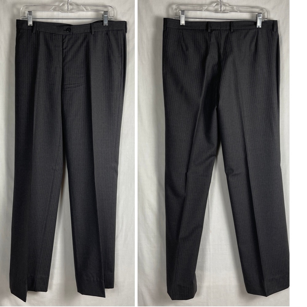 Domenico Vacca Italian Wool Flat Front Grey/Camel Pinstriped Trousers